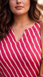 Plus Size Red Cotton Leheriya Kurta for Women | V-Neck Straight Kurta