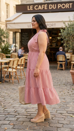 Plus Size Red & White Striped Cotton One Shoulder Dress for Women | Tiered Midi Dress