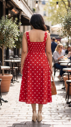 Plus Size Red Heart Print Cotton Midi Dress for Women | Sleeveless Flared Dress