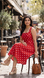 Plus Size Red Heart Print Cotton Midi Dress for Women | Sleeveless Flared Dress