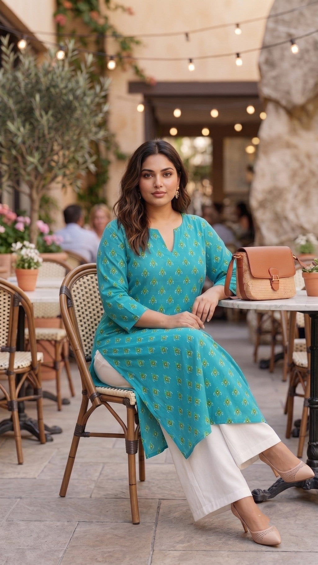 Plus Size Aqua Blue Printed Cotton Kurta | Everyday Ethnic Wear Kurta | Elegant Straight Fit