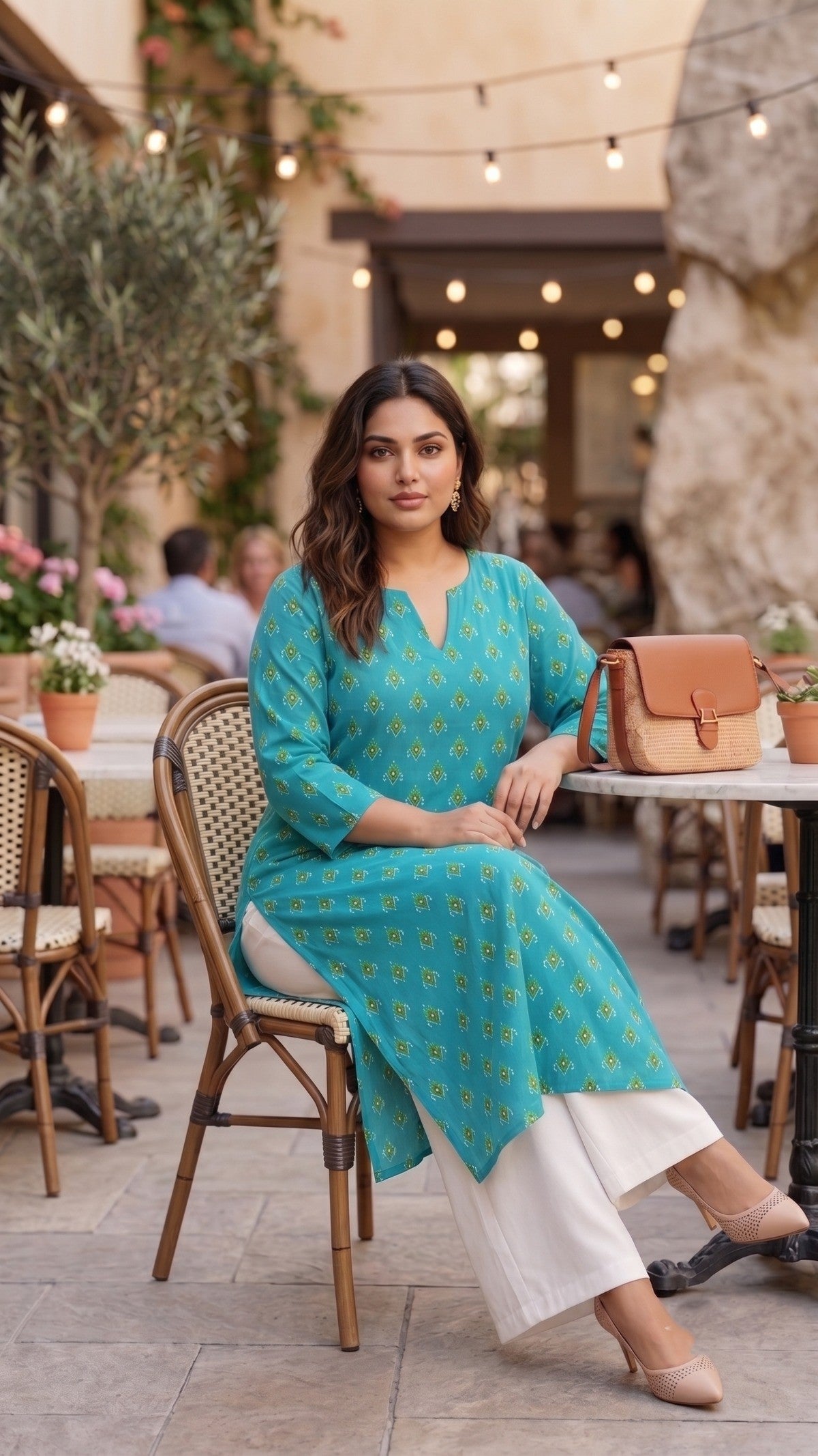 Plus Size Aqua Blue Printed Cotton Kurta | Everyday Ethnic Wear Kurta | Elegant Straight Fit