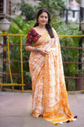 Anandi Hand Batik Chanderi Cotton Saree with Ajrakh Blouse-0
