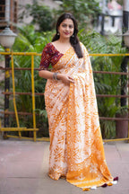 Anandi Hand Batik Chanderi Cotton Saree with Ajrakh Blouse-0