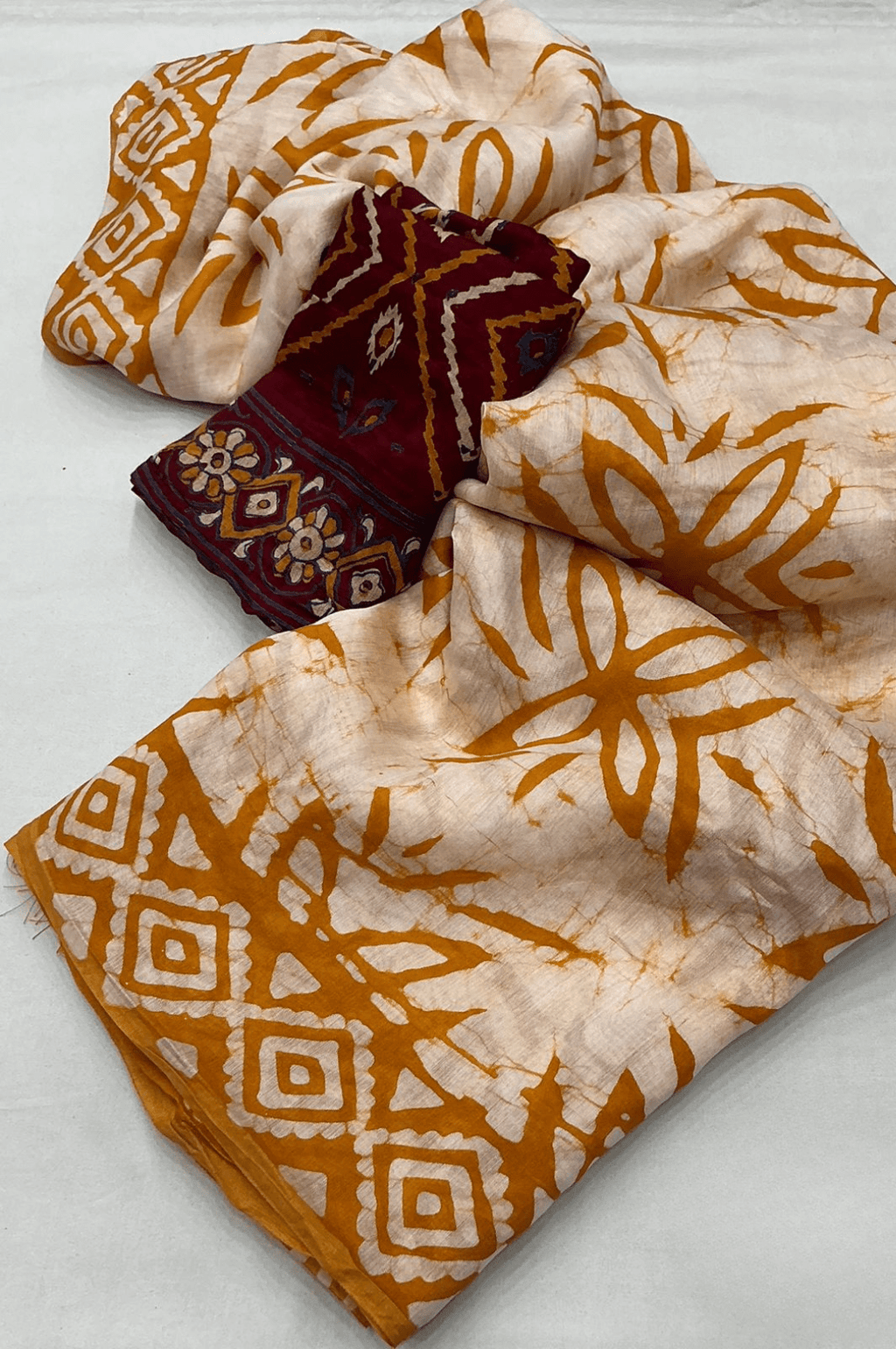 Anandi Hand Batik Chanderi Cotton Saree with Ajrakh Blouse-3