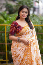 Anandi Hand Batik Chanderi Cotton Saree with Ajrakh Blouse-2