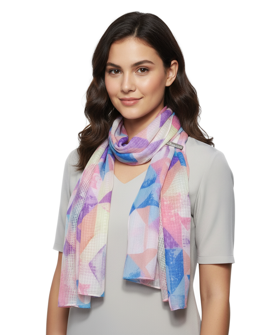 Women’s Stole – Soft Poly Cotton, 70x180 cm, Geometric Pastel Print