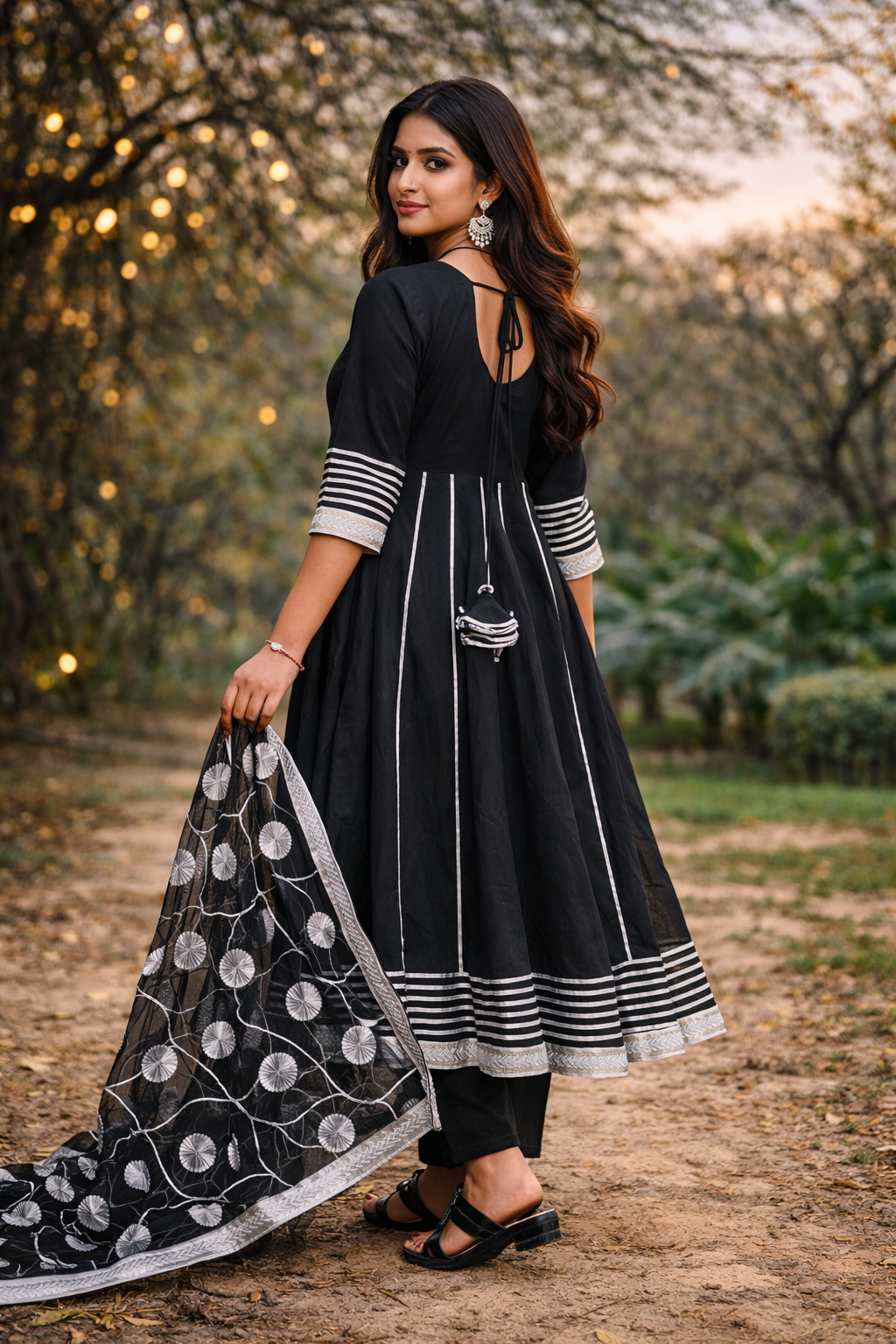 Noir Grace Pure Cotton Anarkali Set with Gotta Work Organza Dupatta-1