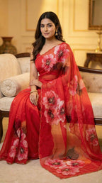 Red Chilli Floral Digital Print Royal Georgette Saree