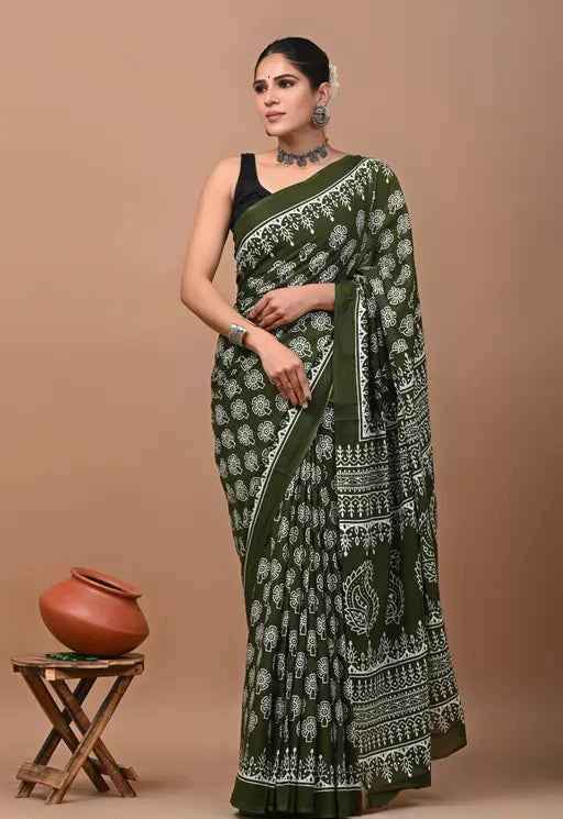 Hariyali Hues Forest Soul in Mulmul Saree-0
