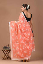 Peach Pataka Summer Bloom Mulmul Cotton Saree-2