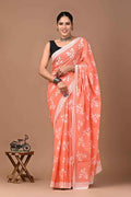 Peach Pataka Summer Bloom Mulmul Cotton Saree-0