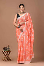 Peach Pataka Summer Bloom Mulmul Cotton Saree-0