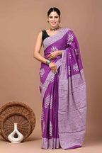 Phoolkari Violet Mulmul Cotton Saree