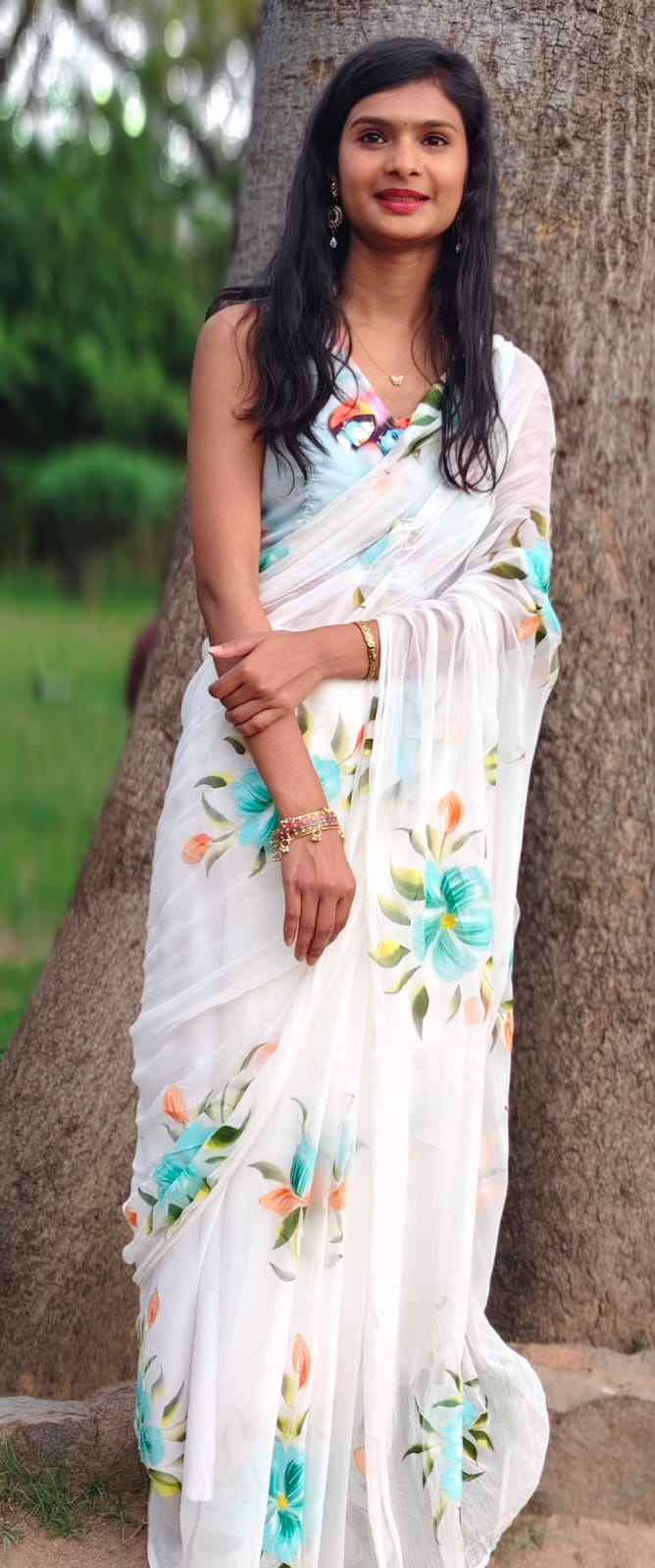 Pushpika Handpainted Chiffon Saree-3