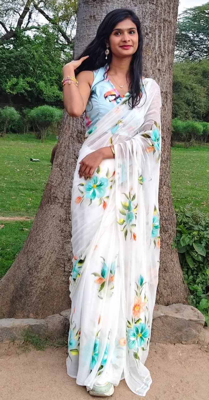 Pushpika Handpainted Chiffon Saree-1