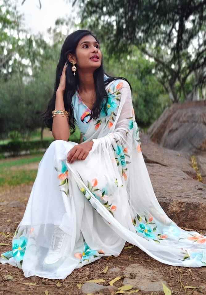 Pushpika Handpainted Chiffon Saree-0